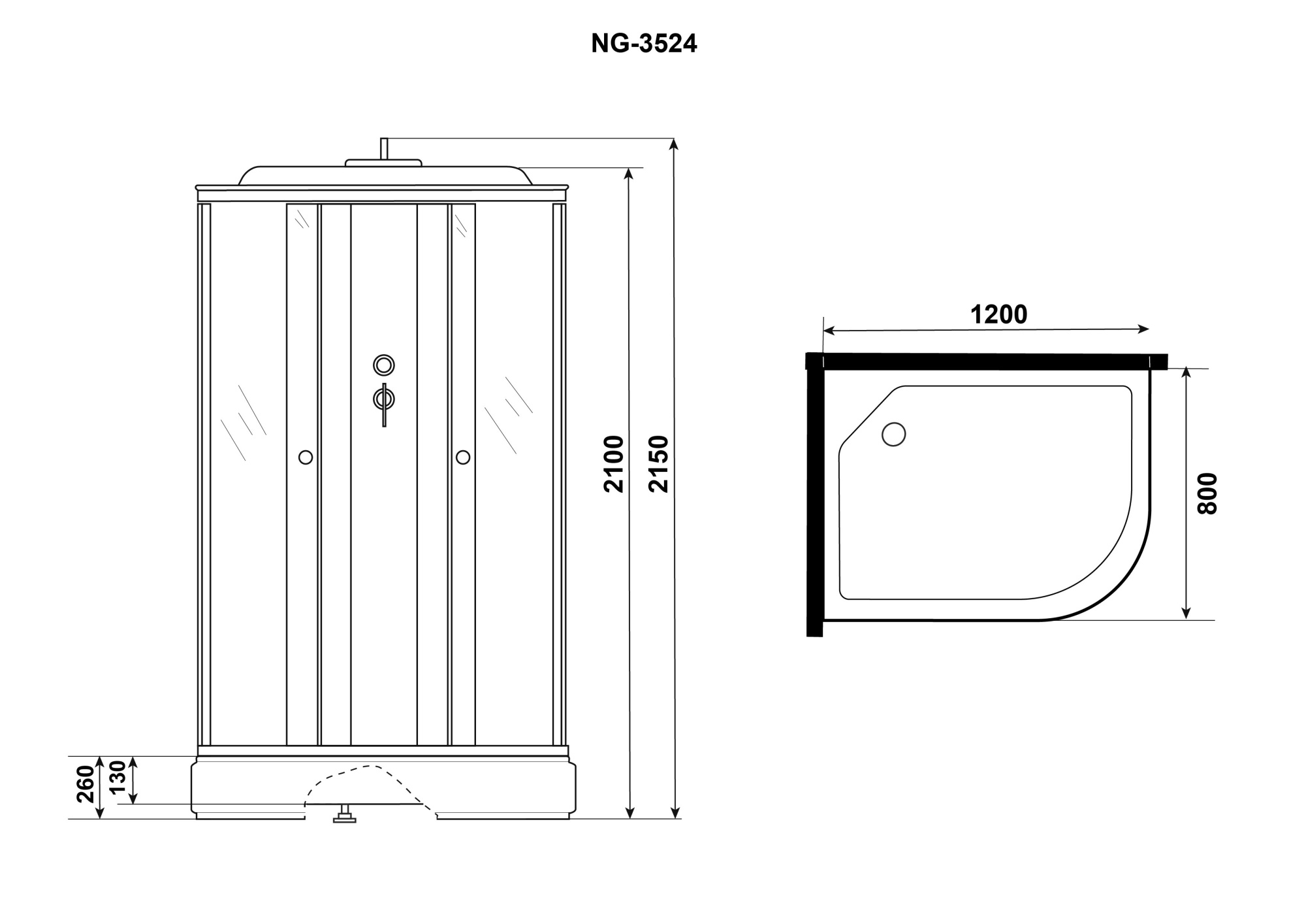 Душевая кабина с крышей Niagara Eco E120/80/26L/TN асимметричная  120x80 стекла тонированные, профиль матовый хром