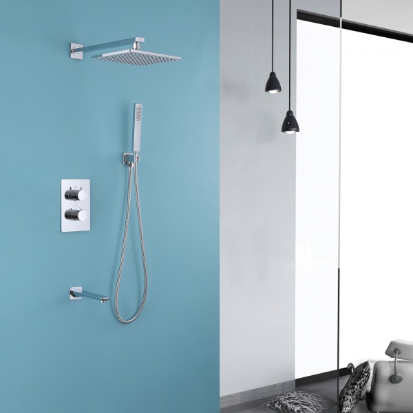 Душевая система со смесителем Abber Weiss Insel AF8050 монтаж встраиваемая в стену с термостатом хром