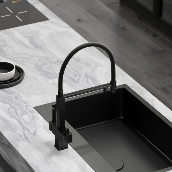 Смеситель для кухни Sancos Moro SC4006MB с подключением к фильтру матовый черный/черный