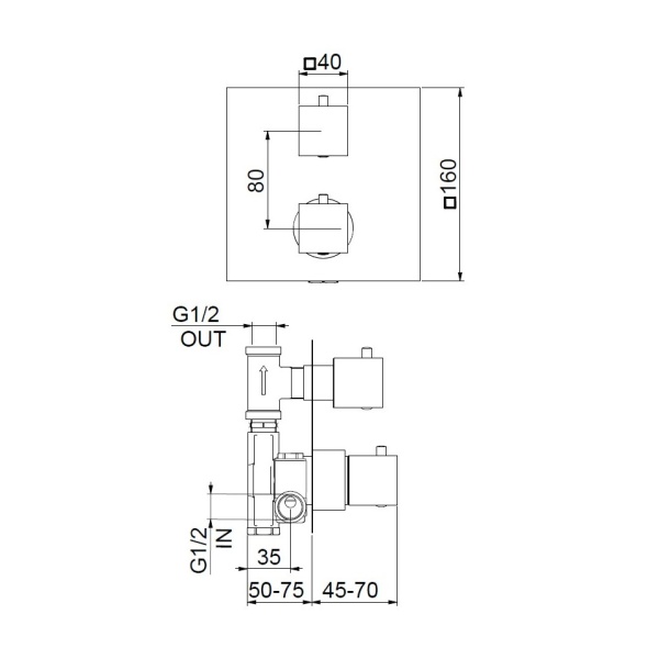 Смеситель для душа Webert Pegaso PE970901010 встраиваемый в стену 
с термостатом золото