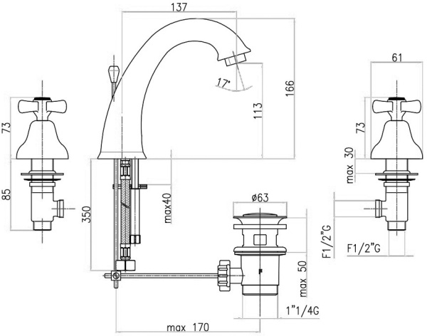 Смеситель для раковины Webert Armony AM750101017 хром/золото