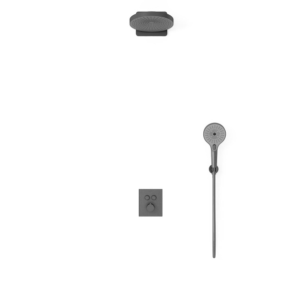 Душевая система со смесителем Vincea  VSFW-3I21T1GM монтаж встраиваемая в стену с термостатом вороненая сталь