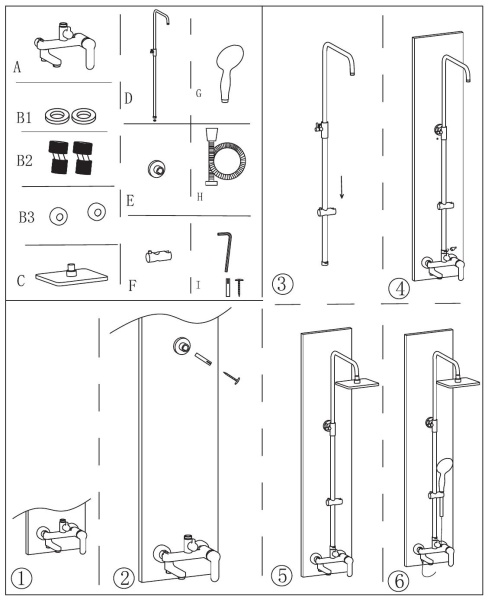 Душевая система со смесителем Aquanet Passion AF300-72-S-B монтаж настенная без термостата черный