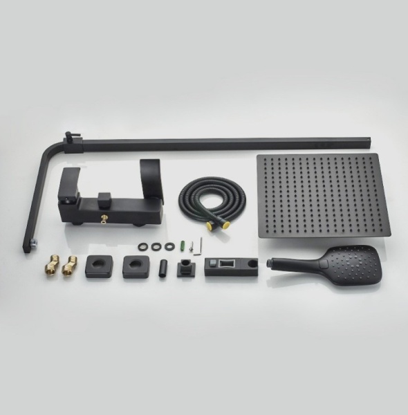 Душевая система со смесителем ALMAes Turia SDI-1808 монтаж настенная без термостата черный матовый