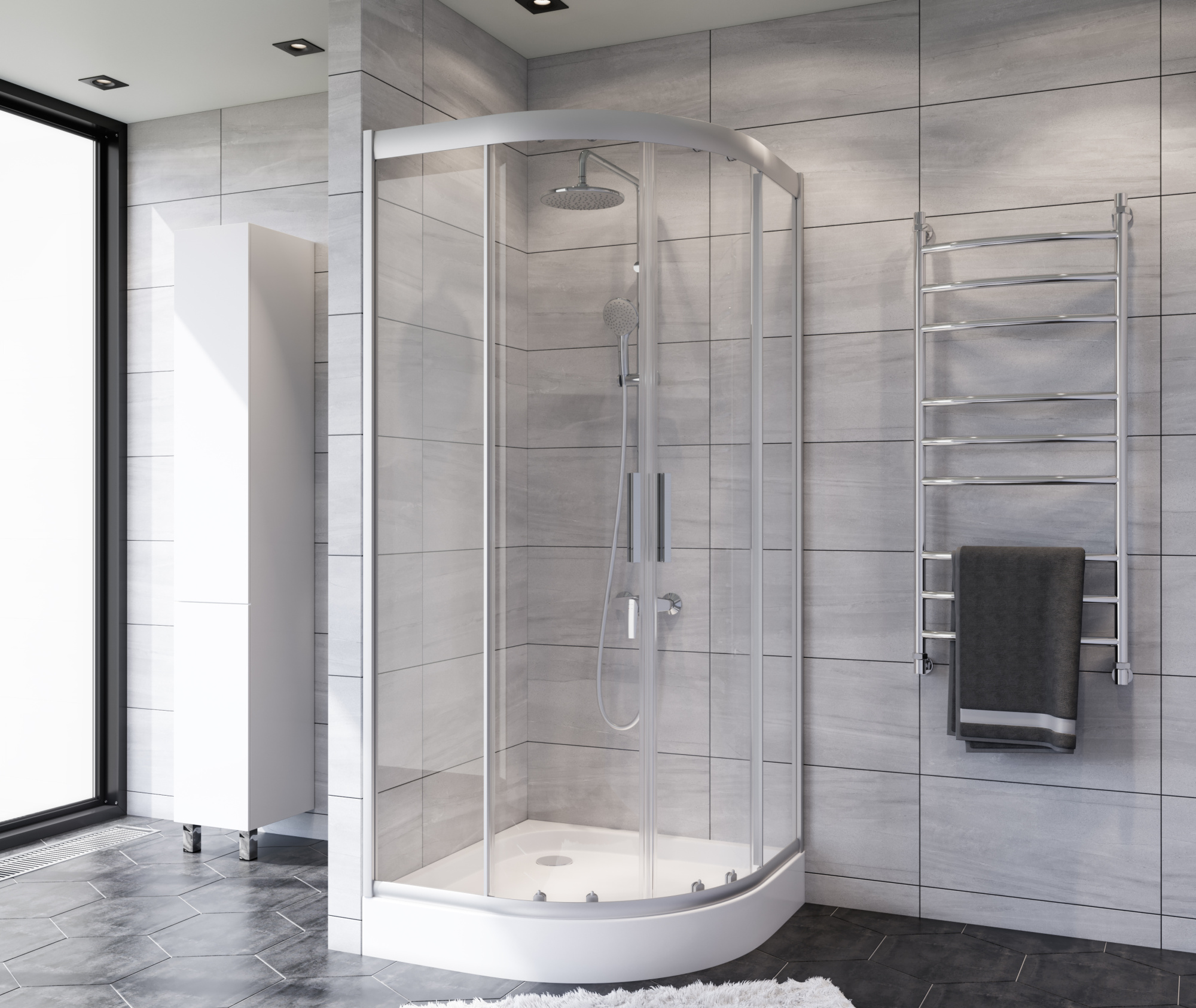 Душевой угол Am.Pm Gem W90G-401-080WT четверть круга  стекла прозрачные, профиль серебро