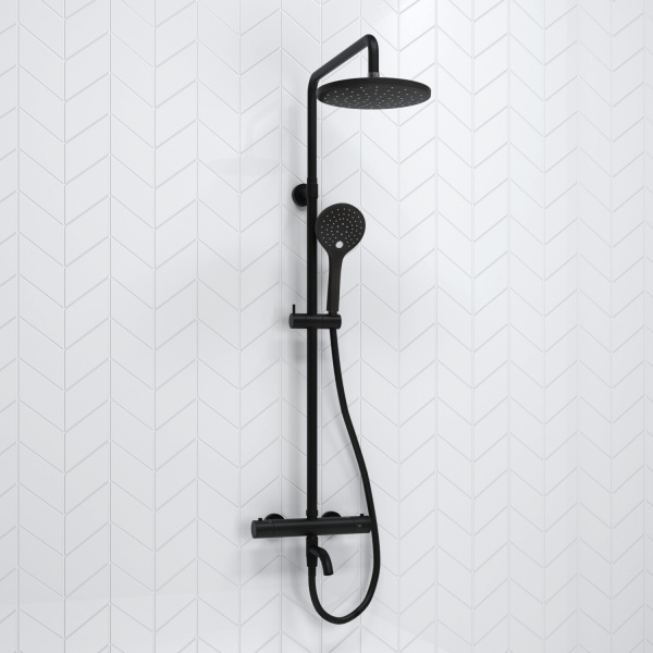 Душевая система со смесителем Wasserkraft  A288.077.078.BM Thermo монтаж настенная с термостатом черный