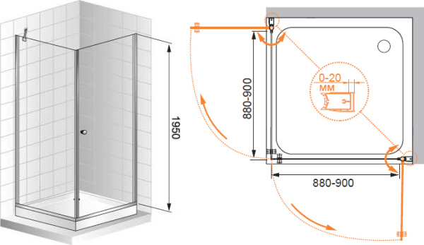 Душевой угол Cezares Elena ELENA-A-2-90-P-Cr квадратная   стекла прозрачные, профиль хром