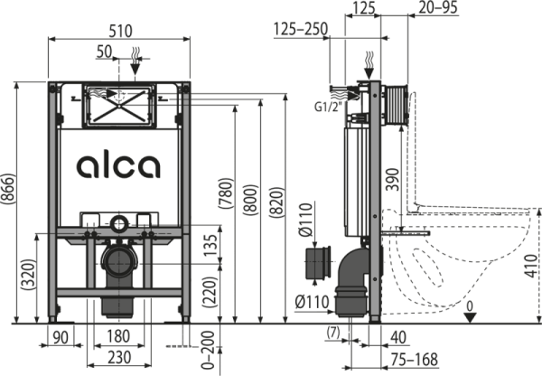 Инсталляция для подвесного унитаза AlcaPlast Sádromodul AM101/850 механическая