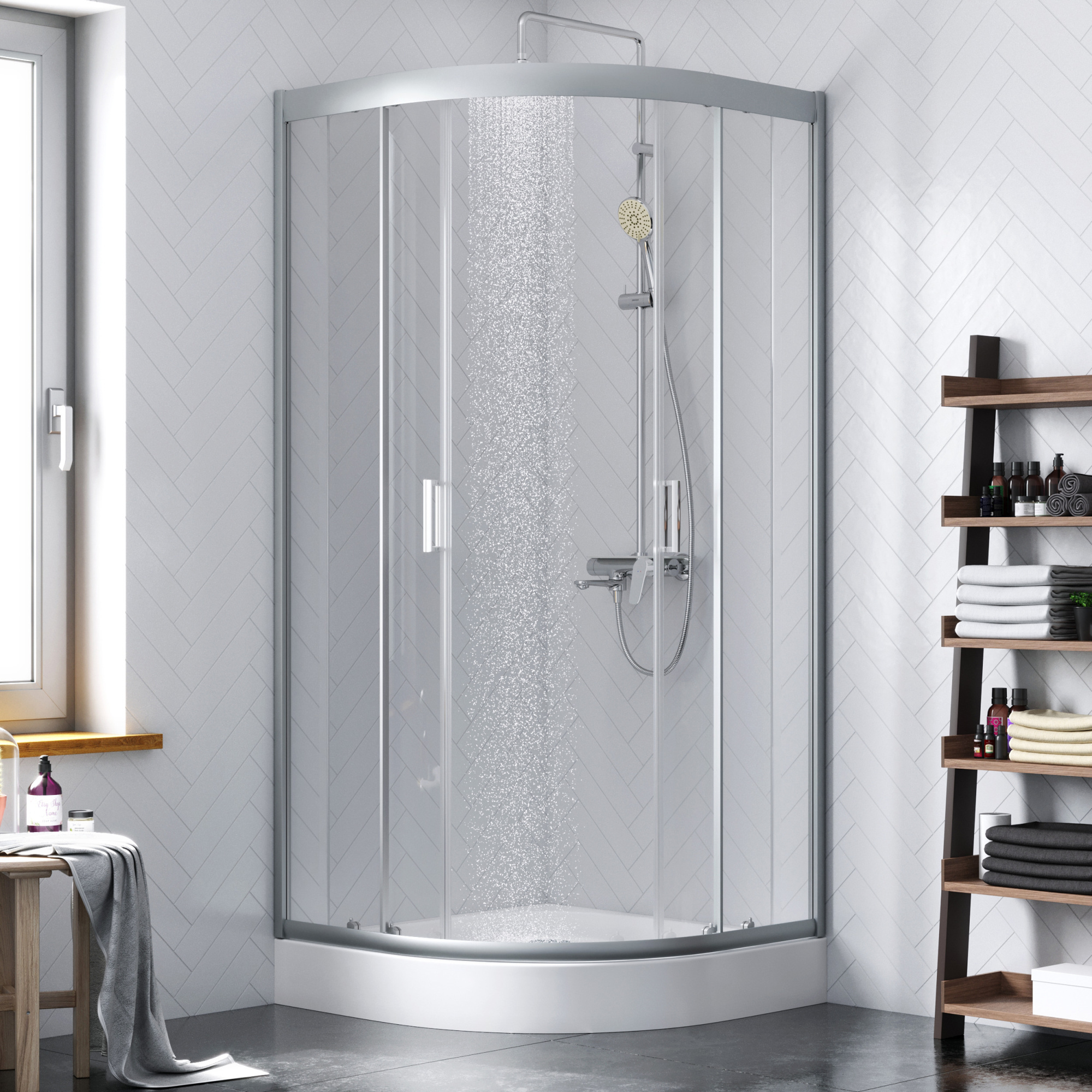 Душевой угол Damixa Skyline DX35WG-301-090MT четверть круга  стекла прозрачные, профиль хром