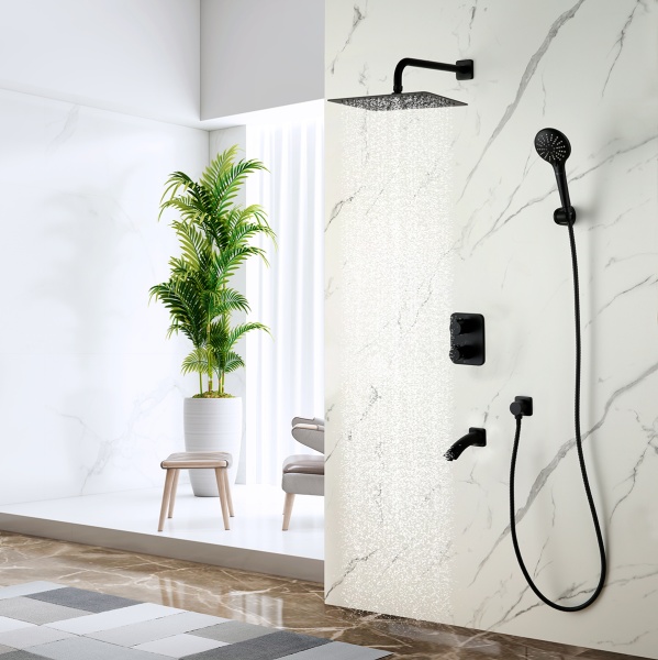 Душевая система со смесителем Lemark Bronx LM3742BL монтаж встраиваемая в стену без термостата черный