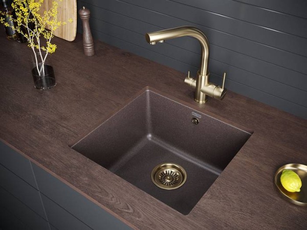 Смеситель для кухни Paulmark Essen Es213011-BR с подключением к фильтру бронза