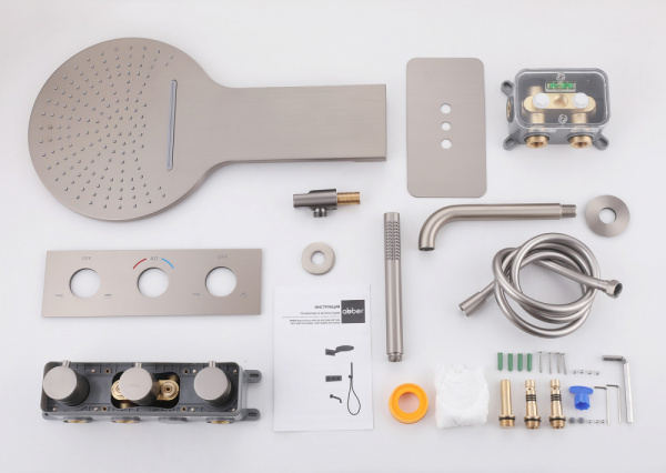 Душевая система со смесителем Abber Wasser Kreis AF8150SP встраиваемая в стену с термостатом сатин с фиксированным изливом