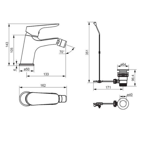 Смеситель для биде Damixa Jupiter 770240300 латунь черный матовый