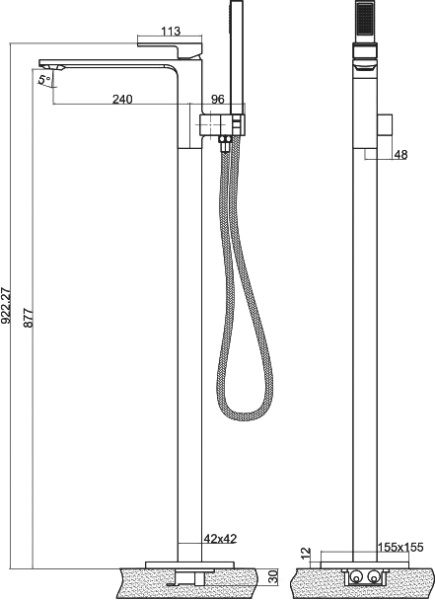 Смеситель для ванны BelBagno Luce LUC-FMT-ORO напольный 
без термостата золото