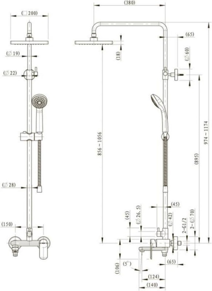 Душевая система со смесителем Bravat Opal F6125183CP-A-RUS монтаж настенная без термостата хром