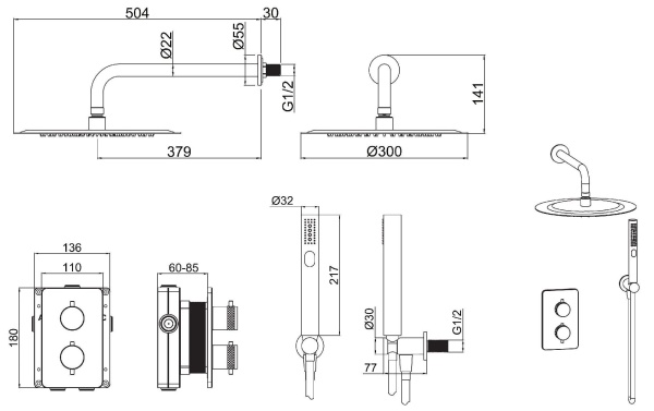 Душевая система со смесителем Allen Brau Priority 5.31013-BN монтаж встраиваемая в стену с термостатом брашированный никель