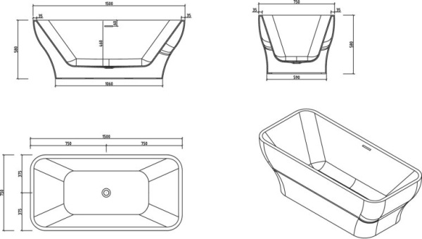 Акриловая ванна BelBagno  BB73-1500-750 150x75