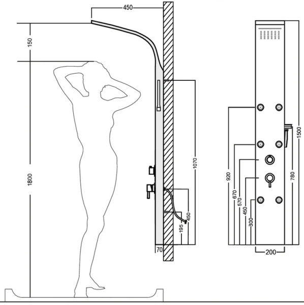 Душевая система со смесителем Aquanet Galaxy AP40-04 монтаж настенная без термостата черный