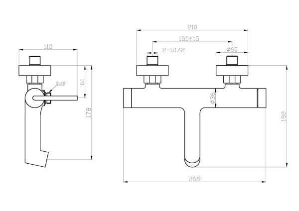 Смеситель для ванны или душа BelBagno Acqua ACQUA-VASM-CRM настенный 
без термостата хром