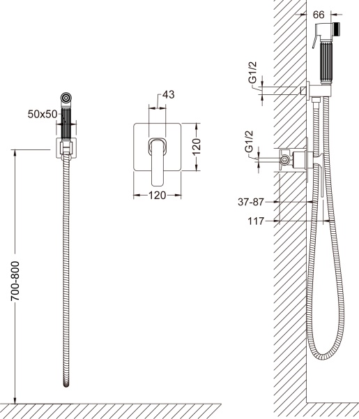 Гигиенический душ Timo Torne 4389/17SM встраиваемый в стену матовое золото