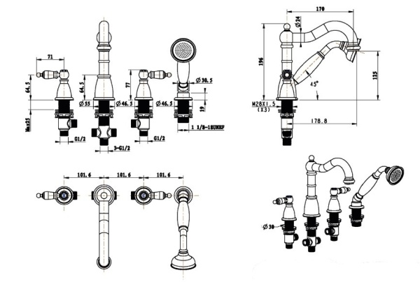 Смеситель для ванны или душа Boheme Camelia 391-Camelia на борт ванны 
без термостата бронза