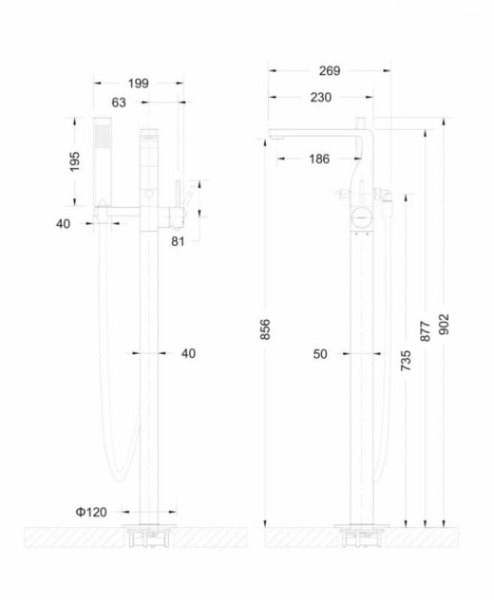 Смеситель для ванны Bravat Arc F66061K-B3-ENG напольный 
без термостата черный