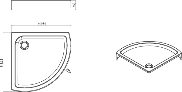 Душевой поддон низкий Am.Pm Like W83T-315-090W четверть круга акрил 90x90 белый