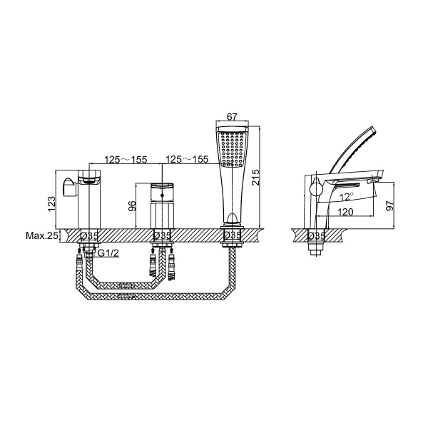 Смеситель для ванны D&K Berlin DA1434901 на борт ванны 
без термостата хром