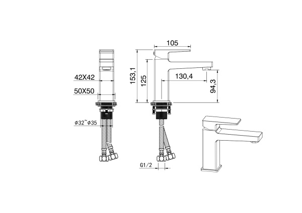 Смеситель для раковины Wonzon &amp; Woghand Cube 2.0 WW-88018068-BG брашированное золото