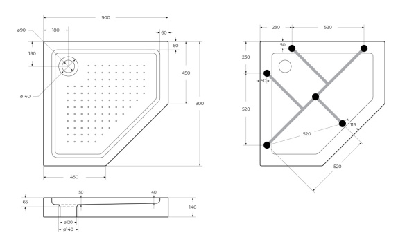 Душевой поддон низкий BelBagno  TRAY-BB-P-90-15-W пятиугольный акрил 90x90 белый