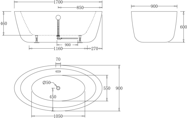 Акриловая ванна BelBagno  BB67-1700 170x90