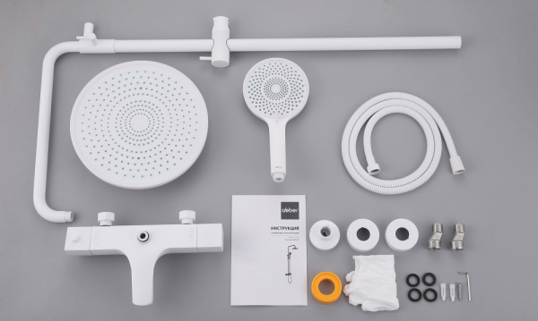 Душевая система со смесителем Abber Thermostat AF8516FWL настенная с термостатом белая матовая с фиксированным изливом