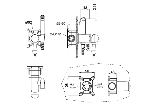 Гигиенический душ Boheme Imperiale 435 встраиваемый в стену золото