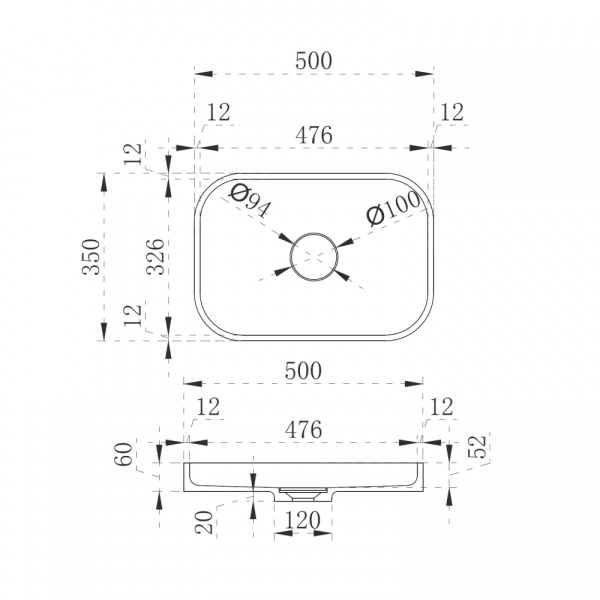 Раковина  прямоугольная Abber STEIN AS2602 искусственный камень цвет белый матовый