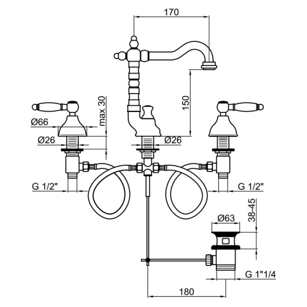 Смеситель для раковины Webert Dorian DO750202010 золото