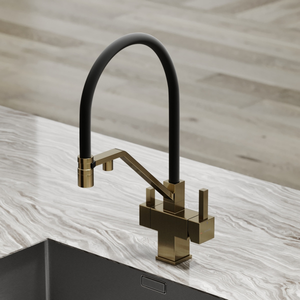 Смеситель для кухни Sancos Loro SC4007BG с подключением к фильтру брашированное золото/черный