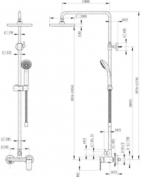Душевая система со смесителем Bravat Opal F9125183CP-A4-RUS монтаж настенная без термостата хром