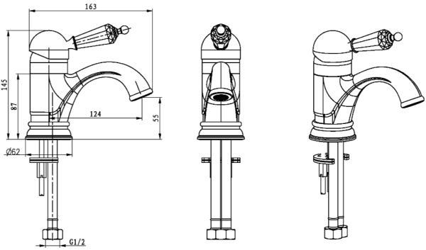 Смеситель для раковины Boheme Imperiale Presente 321 золото