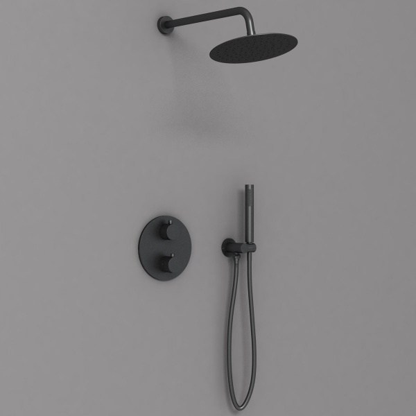 Душевая система со смесителем Vincea  VSFW-101TMB монтаж встраиваемая в стену с термостатом черный