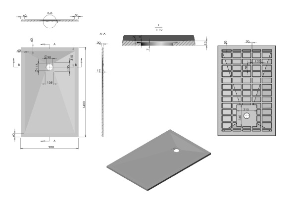 Душевой поддон низкий Vincea VST-4SR VST-4SR9014G прямоугольный литьевой мрамор 140x90 серый матовый