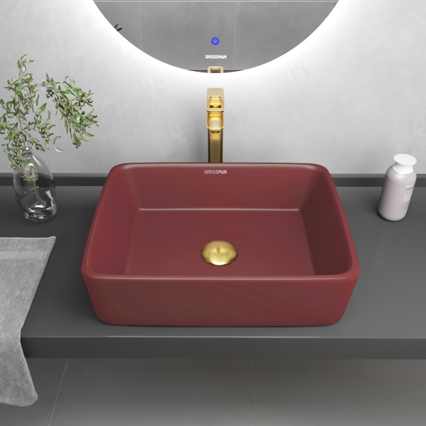 Раковина  прямоугольная Grossman Color GR-3016VIM фаянс цвет бордовый матовый