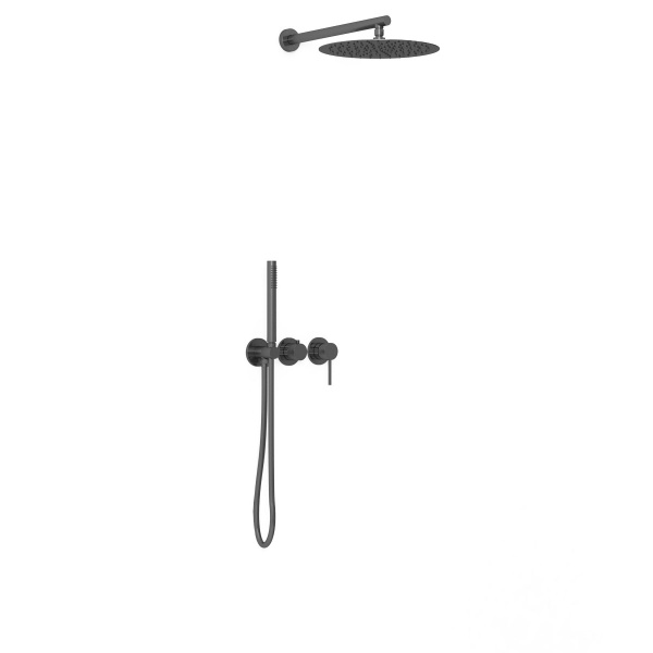 Душевая система со смесителем Vincea  VSFW-4G01GM монтаж встраиваемая в стену с термостатом вороненая сталь