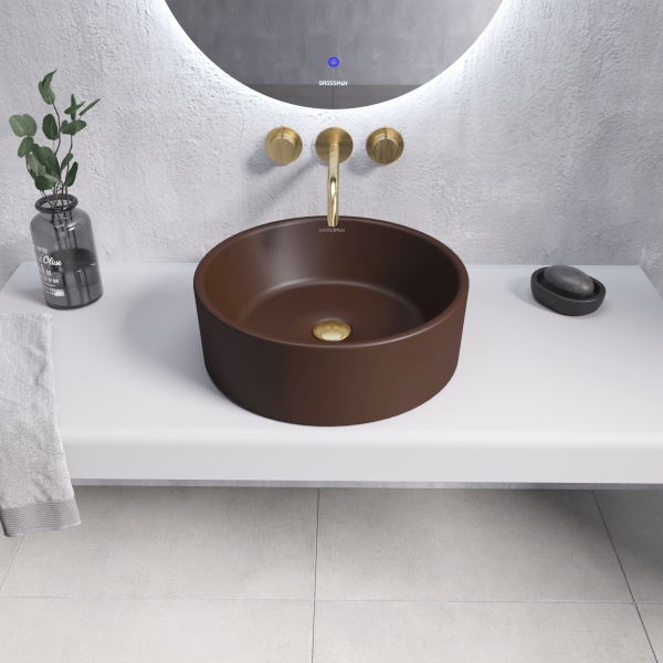 Раковина  круглая Grossman Color GR-3013BRM фаянс цвет коричневый матовый