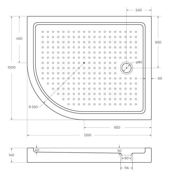 Душевой поддон низкий Cezares Tray TRAY-A-RH-120/100-550-15-W-R ассиметричный акрил 120x100 белый