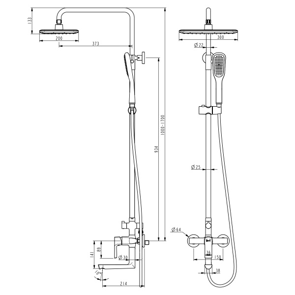 Душевая система со смесителем Lemark Ursus LM7262BL монтаж настенная без термостата черный матовый