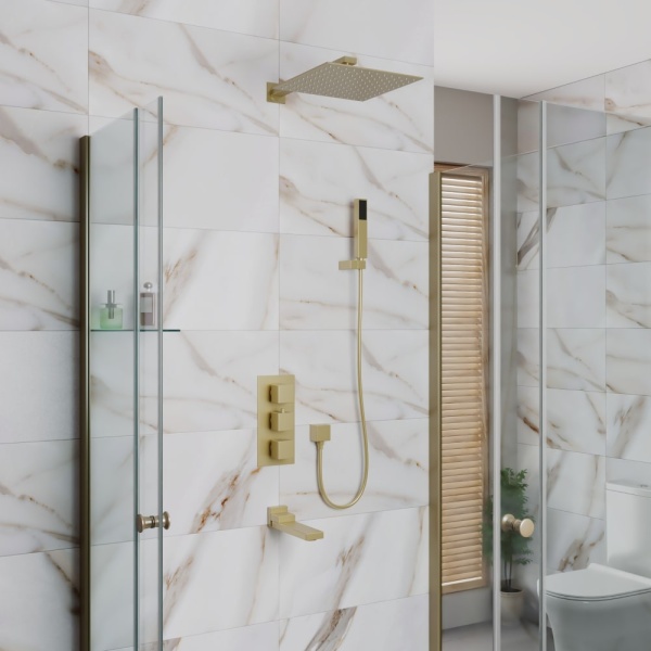 Душевая система со смесителем D&K Bayern.Liszt DA2515607A04 монтаж встраиваемая в стену с термостатом матовое золото