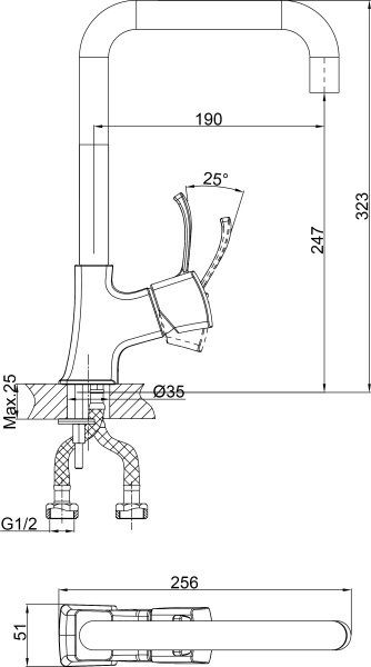 Смеситель для кухни D&K Rhein DA1472401 без подключения к фильтру хром