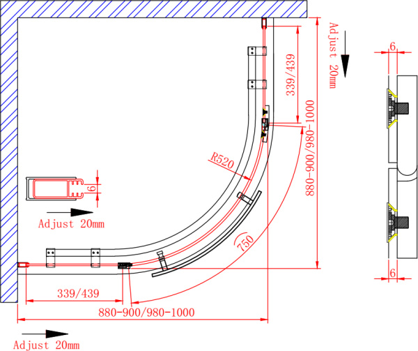 Душевой угол Cezares Bergamo BERGAMO-W-R-1-90-ARCO-C-Cr-L-IV четверть круга  стекла , профиль 