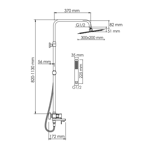 Душевая система со смесителем Wasserkraft  A177.069.103.010.CH монтаж настенная без термостата хром