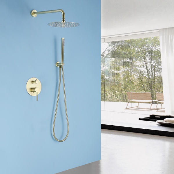 Душевая система со смесителем Abber Emotion AF8818G монтаж встраиваемая в стену без термостата золото матовое